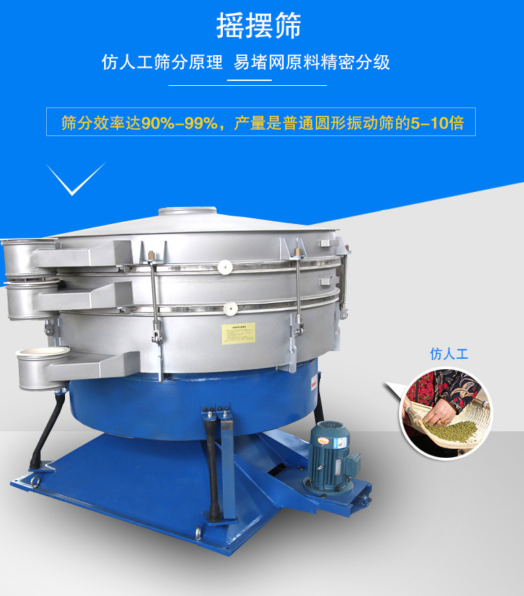 搖擺篩適合精細(xì)和超細(xì)范圍的粉末和微粒狀物料,產(chǎn)量大、精度高
